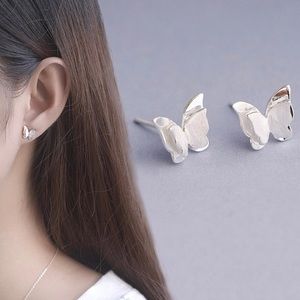 Mini Double Butterflies Silver Stud Earrings